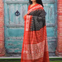 TROPWEAR Geometric Block Printed Mulmul Cotton Saree image 3