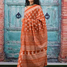 TROPWEAR Ajrak Block Mulmul Cotton Block Print Saree image 2
