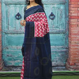 TROPWEAR Ikat Hand Block Printed Jaipuri Mulmul Cotton Saree image 4