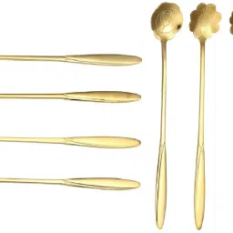 8pcs Golden Spoons Different Shape Coffee Spoons Cutlery KitchenTableware Stainless Steel Tea Spoon, Coffee Spoon, Dessert Spoon, Ice-cream Spoon, Ice Tea Spoon, Sugar Spoon Set-71