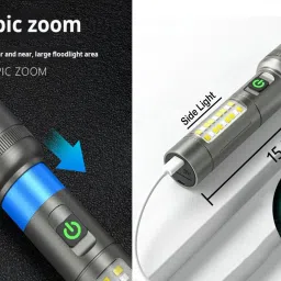 rynz Zoomable Metal Led Torch Light Long Range 2 Km, Type C Port, 6 in 1 Mode Torch image 4