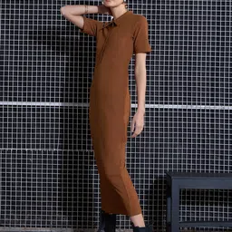 SASSAFRAS Brown Self Design Midi Sheath Dress image 3