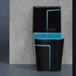 lurexa Dimond Quality LT027 Super Black commode with SKY Blue Finishing Line and Round Flush Button Western Commode image 2