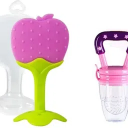 Baby Teething Toys Soft and Natural Fruit Shape Teether for Baby with Fruit Nibbler for Fruit Feeding -Combo of 2 Teether and Feeder-17
