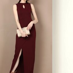 Mast & Harbour Keyhole Neck Slit Sheath Maxi Dress-image-40