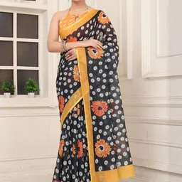 VS MALL Floral Linen Blend Saree-image-23