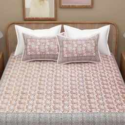 Adwitiya Orange Coloured Ethnic 300 TC Pure Cotton Queen Bedsheet Set 2.41 m x 2.74 m-image-98