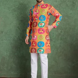 ODETTE Men Multicolor Rayon Printed and Embroidered Stitched Straight Kurta-picture-6
