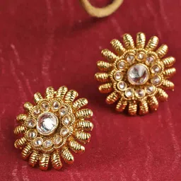 YouBella Gold-Plated Artificial Stones Studded Floral Shaped Studs-4