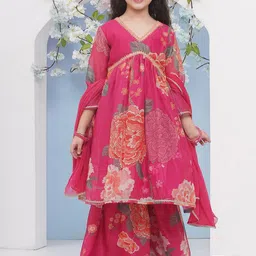Bitiya by Bhama Girls Floral Printed Empire Anarkali Kurta with Sharara & Dupatta-picture-52