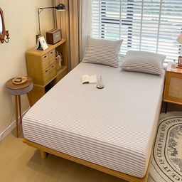 JC HOME Khaki & White Striped 220 TC Queen Bedsheet with 2 Pillow Covers-image-81