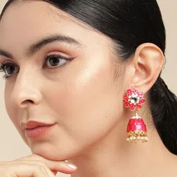 Anouk Gold Plated Artificial Stones & Beads Enamelled Jhumkas Earrings-70