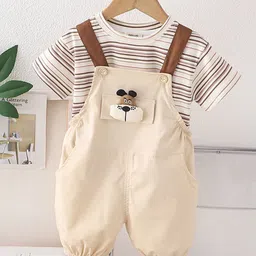 INCLUD Boys Stripes T-Shirt With Apricot Dungaree Set-image-18