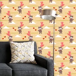ArtzFolio Printed UV-Resistant Anti-Bacterial Valentine Balloon And Baby Hippo Peel & Stick Wallpaper-56