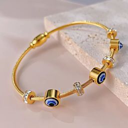 MEENAZ Gold Plated Stainless Steel Artificial Stones Bangle Style Bracelet-43