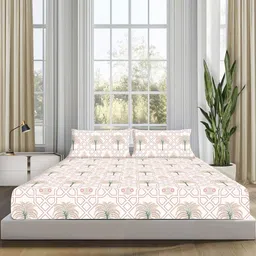 Sleepsia White & Rose Ethnic Motifs 180 TC Queen Bedsheet with 2 Pillow Covers-picture-9