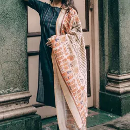 KALINI Striped Pure Cotton Straight Kurta With Trouser & Dupatta-image-19