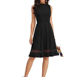 SHOPONBIT Solid Black Round Neck Sleeveless Fit & Flare Dress-image-10