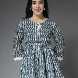 Pristyle Women Ethnic Motifs Printed Tie-Up Neck Peplum Regular Top-picture-11