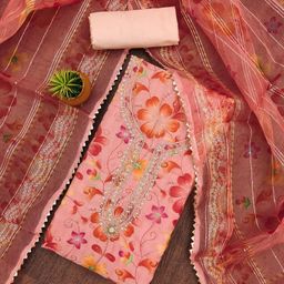 KALINI Floral Printed Organza Unstitched Dress Material-image-59