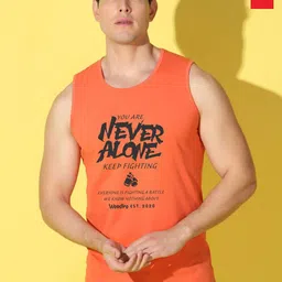 WOOSTRO Pack Of 2 Printed Pure Combed Cotton Gym VestsVWS26(ALONE ORANGE)(HARD RED)-picture-0