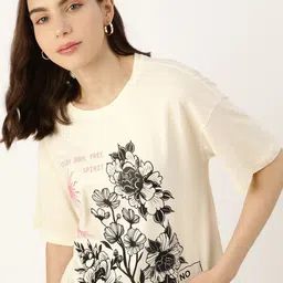 DressBerry Women Floral Printed Round Neck Cotton Oversized T-shirt-image-96