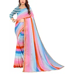 GAVUBAA Multicoloured Pure Georgette Leheriya Sarees-picture-9