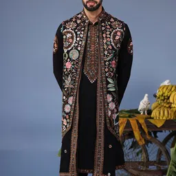 KALPRAAG Men Floral Embroidered Regular Sequinned Kurta with Trousers & With Dupatta-picture-49