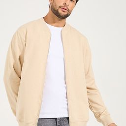 Styli Stand Collar Long Sleeves Relaxed Bomber Jacket-image-85