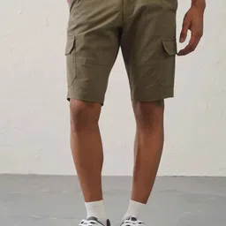 Minus One Men Mid-Rise Slim Fit Cotton Cargo Shorts-image-37