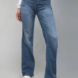 Mast & Harbour Women Wide Leg Mid-Rise Light Fade Stretchable Jeans-picture-11