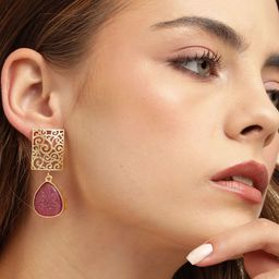 Anouk Gold Plated Artificial Stones studded Teardrop Shaped Drop Earrings-image-61