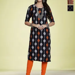 Moda Rapido Women Ethnic Motifs Printed Thread Work Floral Crepe Kurta-image-77