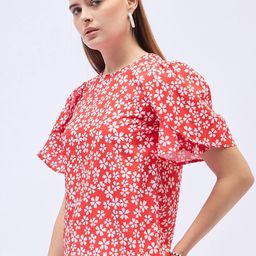 ANJIR Floral Printed Flutter Sleeve Crepe Top image 3