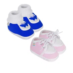 NESKA MODA 0 To 6 Month 2 Pair Set Newborn Baby Unisex Soft Skin-Friendly Cotton Lace Shoes Booties-image-22
