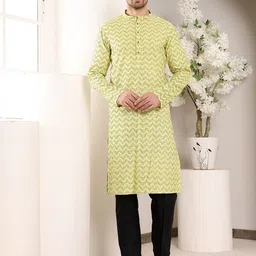 MULTI SHADES Chevron Mandarin Collar Thread Work Pure Cotton Straight Kurta With Churidar-picture-45