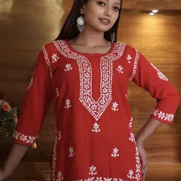 myplusfashion Women Embroidered Chikankari Chikankari Kurti-image-31