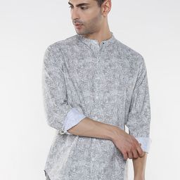 R&B Men Band Collar Floral Printed Cotton Casual Shirt-picture-35