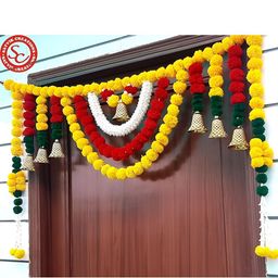 SATVIK CREATIONS Red & Yellow Pom Pom Thoran Festive Decor-image-84