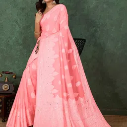 TASRIKA Women Pink Ethnic Motifs Aari Work Pure Georgette Saree-picture-16