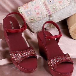 Metro Synthetic Embellished Wedge Heel Sandals-3