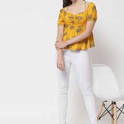 ARDITA Floral Printed Sweetheart Neck Empire Top-image-78