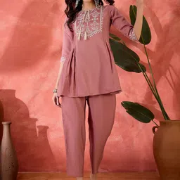 Sangria Embroidered Short Top & Trousers Co-Ord Set-14