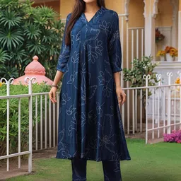 Aaghnya Women Floral Printed A-Line Kurta with Trousers-image-81