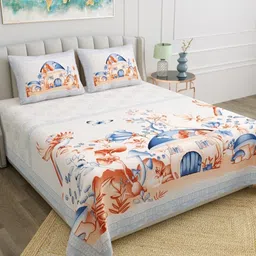 BED-SHEET.COM White Abstract Printed 180 TC Pure Cotton King Bedsheet Set 2.7 m x 2.2 m-image-14