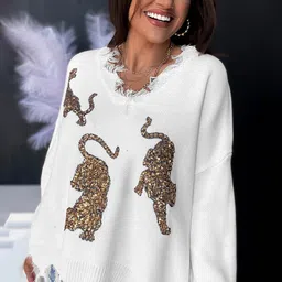 StyleCast Women Sequined Fringed Hem Pullover-picture-4