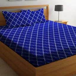 ZCI Blue 180 TC Queen Bedsheet with 2 Pillow Covers-picture-26