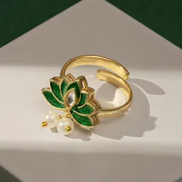 TEEJH Gold-Plated Pearl Beaded Adjustable Finger Ring-47