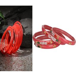 SOMIL Set Of 16 Red Alloy Artificial Stones and Beads Antique Bangles-image-62