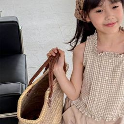 LULU & SKY Girls Checked Round Neck Sleeveless Ruffles Detail Cotton Top-picture-20